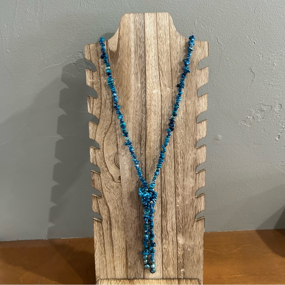 Blue Beaded Long Adjustable Necklace